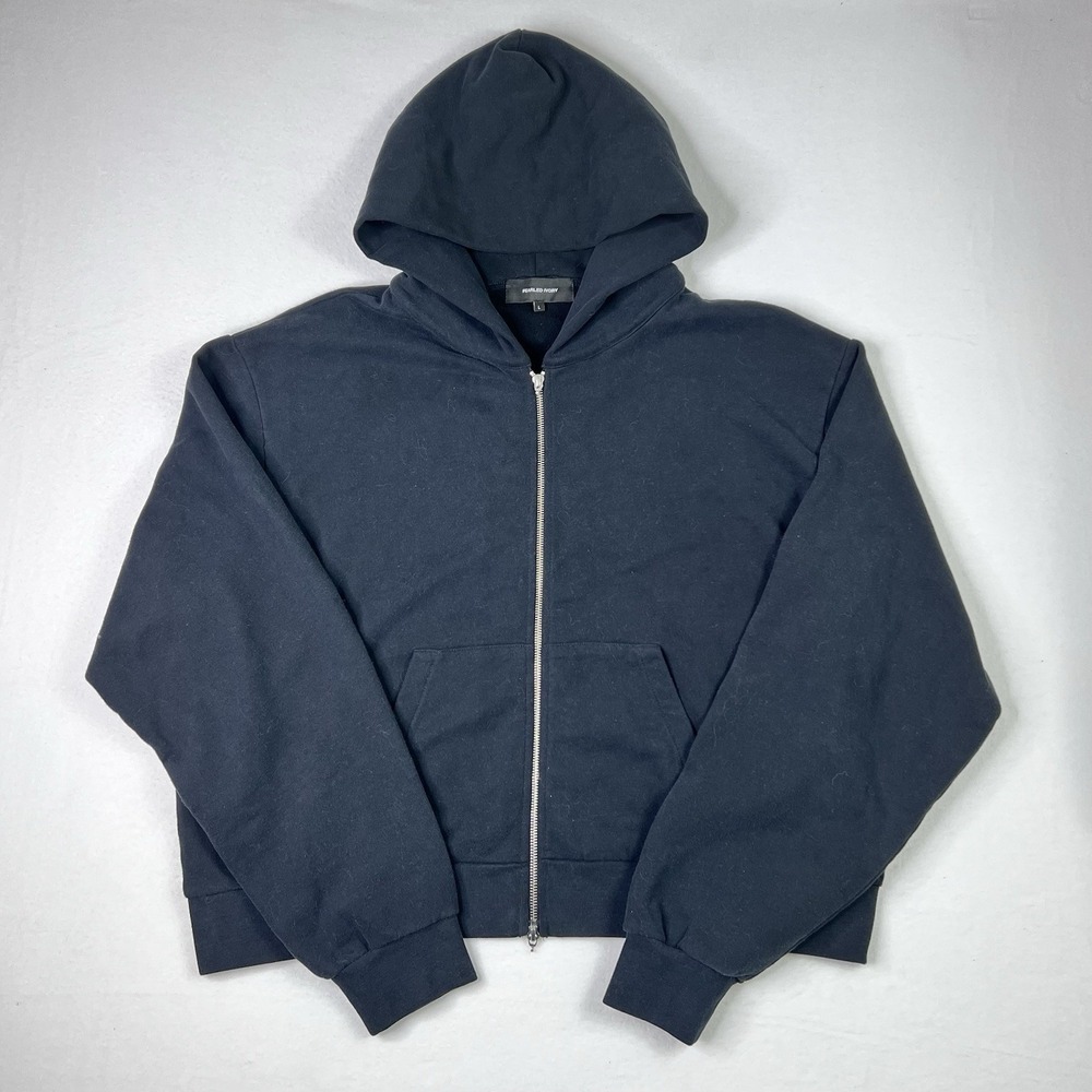 Pearled Ivory Black Zip Up Hoodie Jacket Oversized Lounge Quiet Luxury Unisex L